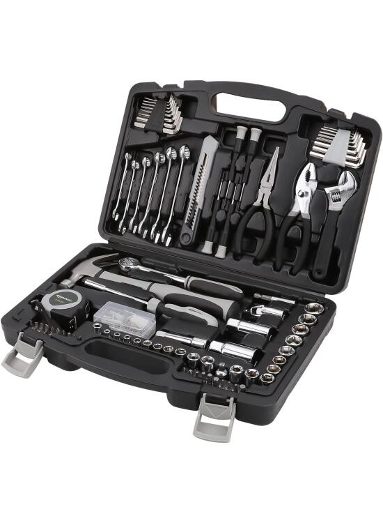 Amazon Basics Caja de herramientas de uso general para el hogar, 131 piezas