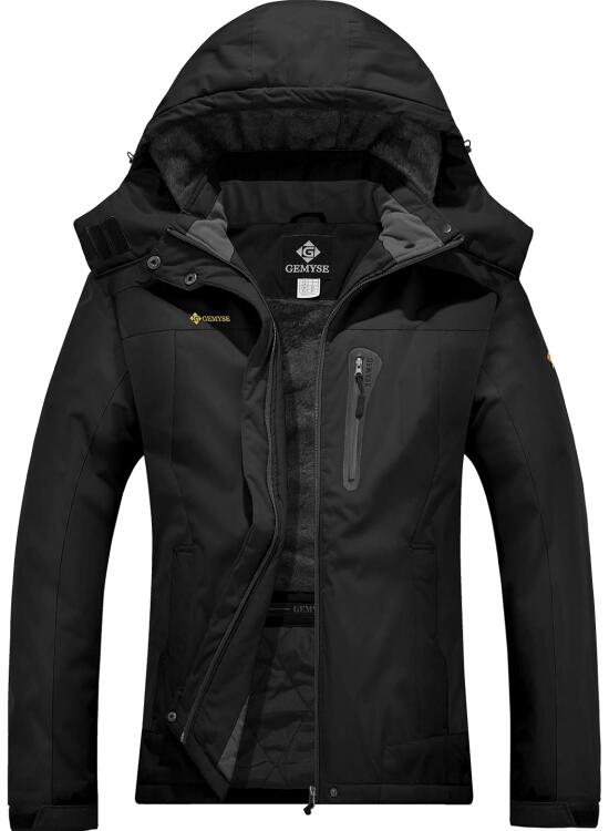 GEMYSE Chaqueta de Esquí Impermeable de Montaña para Mujer Abrigo de Invierno de Lana Antiviento con Capucha