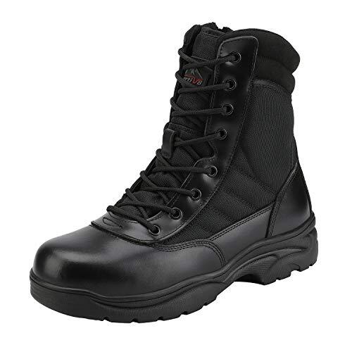 NORTIV 8 Botas de Trabajo Tácticas Militares para Hombre con Cremallera Lateral Botas de Combate de Motocicleta de Horma Ancho,Size 43.5,Negro,TROOPER