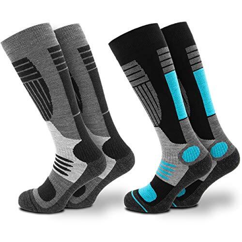 Occulto CALCETINES de ESQUI para MUJER (2 Pares), CALCETINES TÉRMICOS MUJERES DEPORTIVOS ACOLCHADOS y TRANSPIRANTES PARA TOURING, ALPINISIMO y SNOWBOARD 35-38 1 Pares Turquesa | 1 Pares Blanco