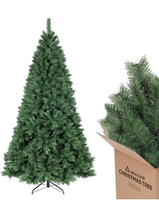 SALCAR Arbol de Navidad Artificial 210 cm, Árbol de Navidad con Guantes y 868 Puntas de Rama Soporte de Metal, Montaje Rápido, Ignífugo, Abeto