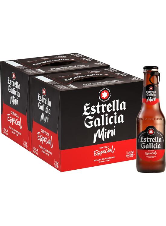 Estrella Galicia Especial Mini - Cerveza Lager Premium, Pack de 24 Botellines x 20 cl, Sabor Ligero y Equilibrado, Galardonada Internacionalmente, 5,5% Volumen de Alcohol