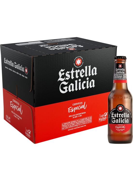 Estrella Galicia Especial - Cerveza Lager Especial, Pack de 12 Botellas x 25 cl, Sabor Ligero y Amargo, Aroma a Lúpulo, 5,5% Volumen de Alcohol