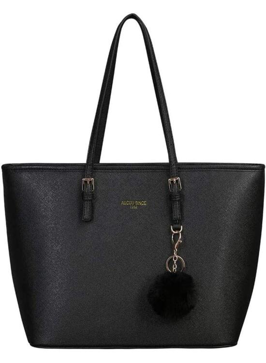 URAQT Bolsos de Mujer, Universidad Mujer, Grande para Portatil 15.6 Pulgadas, Tote Shopper, de Hombro, Cuero Impermeable Negro