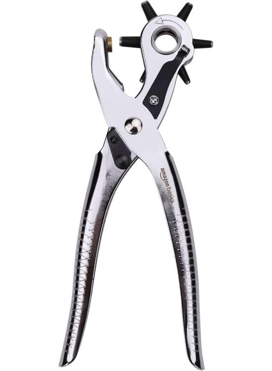 Amazon Basics Juego de perforadora de cuero, rotativa, herramienta para hacer tamaños de agujeros múltiples, Plata