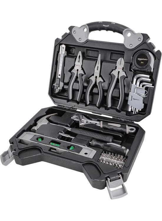 Amazon Basics Juego de herramientas de Metal para el hogar, 51 unidad, Negro