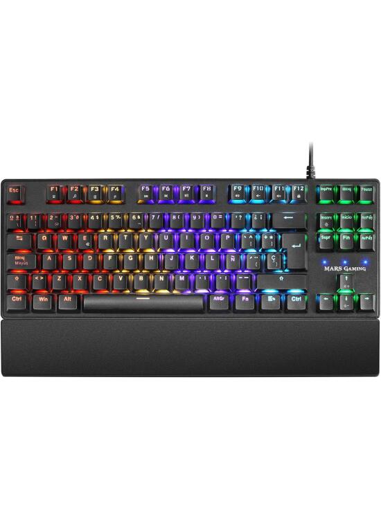 Mars Gaming MKXTKL, Teclado Mecánico Ultra-compacto TKL RGB, Reposamuñecas, Switch OUTEMU SQ Azul, Idioma Español, Negro