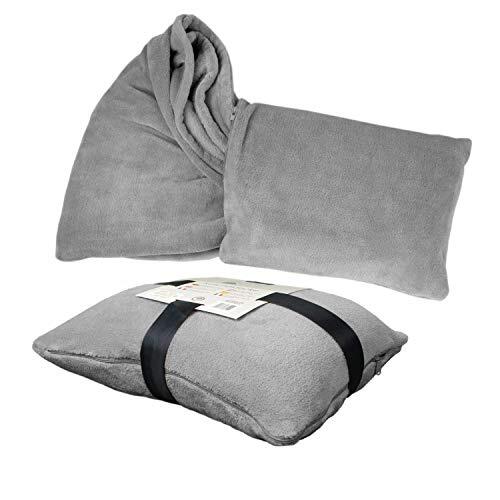 Delindo Lifestyle® Manta 2 en 1, 135 x 200 cm, suave y mullida, almohada de viaje convertible en manta de viaje para mujeres, hombres y niños, gris, 135 x 200 cm