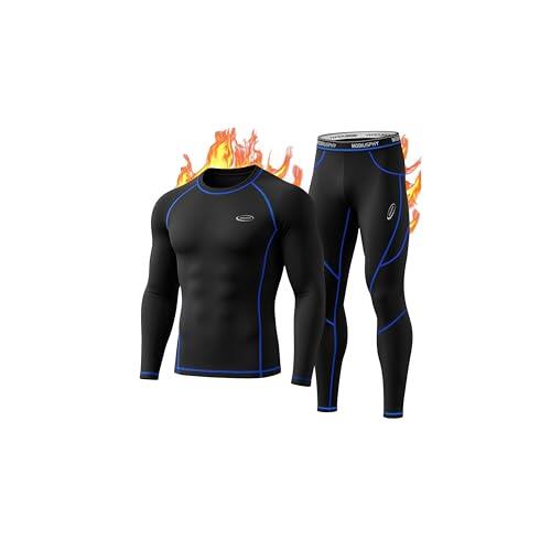 Ropa Interior Térmica Hombre, Camiseta Térmica Hombre Deportes Ropa Interior Funcional Conjuntos Térmicos Termo Invierno Otoño con muy elástica para Running Esquí Montaña Ciclismo Fitness Negro L