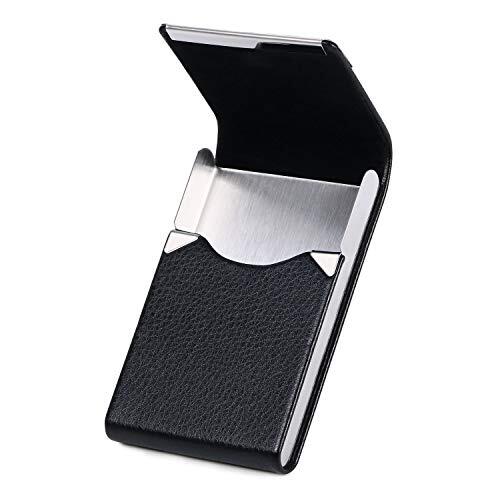 flintronic Tarjetero para Tarjeta de Visita | Soporte de Tarjeta de Crédito de Cuero PU, Estuche de Identificación de Acero Inoxidable Ultrafino | Hebilla Magnética - Negro