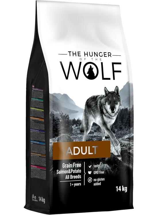 The Hunger of Wolf Alimento seco para perros adultos y perros alérgicos, fórmula delicada sin cereales con salmón y patatas- 14 kg