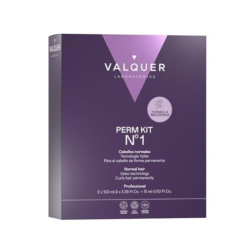 VALQUER Kit de Permanente Profesional No1 para Cabello Normal | Tratamiento Moldeador de Rizos Permanentes | Define el Pelo Rizado con Tecnología Vplex y Suavidad Efecto Seda | 215 ml