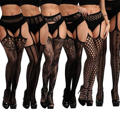 DRESHOW 6 Pares Mujeres Sexy Elástico Medias de Rejilla Lencería Liguero Muslo Panti Medias de Liga