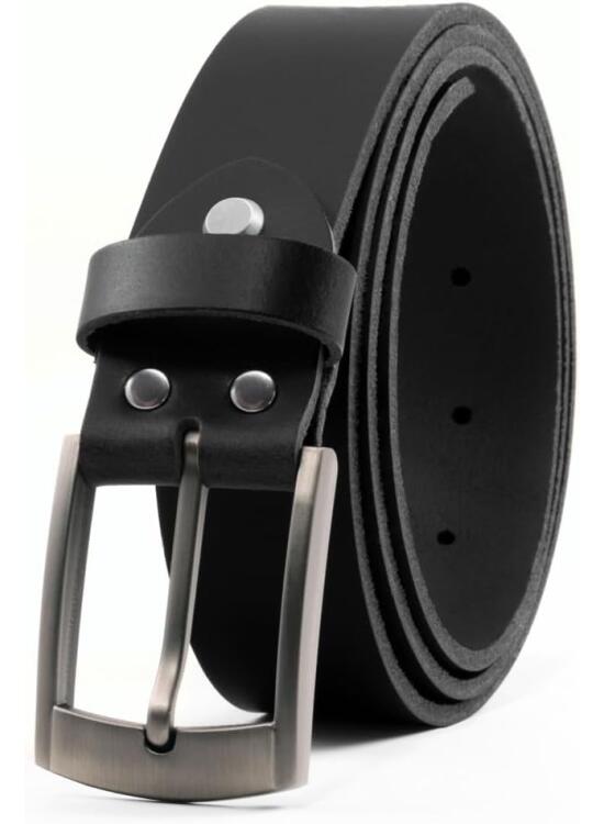 Fa.Volmer ® cinturón de cuero de búfalo para hombre/mujer, color negro y marrón; 35 mm de ancho y ajustable / # Jens-35 mm