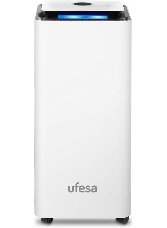 Ufesa DH5020 Deshumidificador 420W, 20L /dia, Silencioso con Panel Intuitivo, Filtro de Carbón Activo, Tubo de Drenaje Continuo, Función Secado Ropa, Temporizador