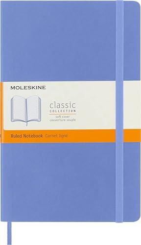 Moleskine Classic Notebook, Cuaderno Rayado, Tapa Blanda y Cierre Elástico, Tamaño Large 13 x 21 cm, Color Azul Hortensia, 240 páginas