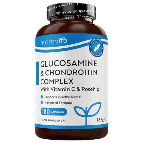 Nutravita Glucosamina Condroitina Complejo - 180 Cápsulas para 6 Meses - Glucosamine Complex con Vitamina C, Cúrcuma Jengibre y Rosa Silvestre - Glucosamina Condroitina Complex