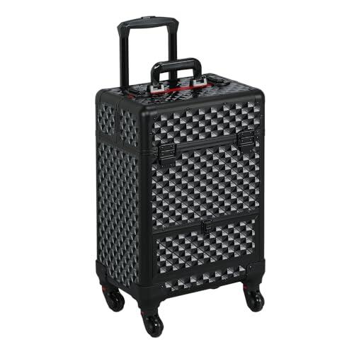 Yaheetech Maletin Maquillaje Profesional Estuche Maquillaje Cosméticos Maleta Maquillaje Manicura Organizador con Ruedas Desmontables para Salón Peluquería 34.3 x 24.2 x 55.5 cm