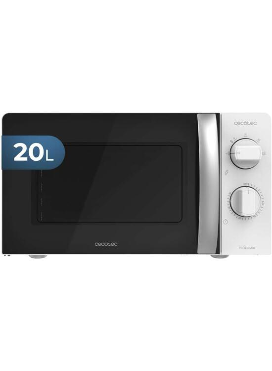 Cecotec Microondas ProClean 2010. 700 W de Potencia, 20L de Capacidad, Tecnología 3DWave, Modo Descongelación, 6 Niveles de Potencia, Temporizador 30 mins, Diseño Compacto