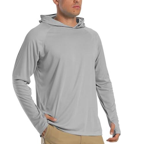 TACVASEN Sudadera con Capucha Camiseta Protector Solar Camiseta Manga Larga Hombre Verano UPF 50+ Sun Hoodie UV Camisa Trabajo Tecnica Gris Claro, L