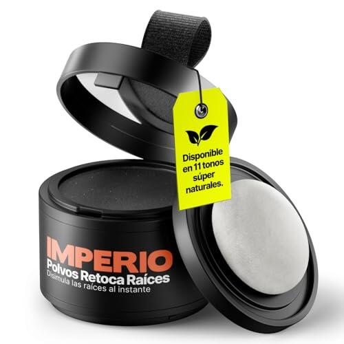 Retocador de raíces en polvo IMPERIO - Corrector capilar para densificar el cabello de mujeres y hombres, maquillaje capilar resistente al agua para cubrir raíces - 4 g (negro)