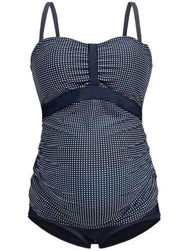 Herzmutter Tankini Premamá - Dos Piezas Traje de Baño para Mujeres Embarazadas - Bandeau-Tankini-Set - Tira-Patrón-Puntos - Tallas Grandes - Protección UV 50-7000 (XXL, Azul-Puntos)