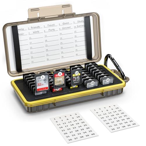 Funda Protectora de 40 Ranuras para Tarjetas de Memoria Resistente al Agua, con mosquetón para 40 Tarjetas SD, Organizador de Tarjetas de Memoria SDXC, SDXC, SDHC, TF, XQD