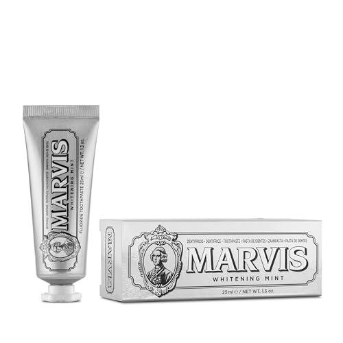 Marvis Pasta de Dientes Whitening Mint, 1 x 25 ml | Elimina Placa, Previene Caries, Blanqueamiento Natural, Cuida Dientes y Encías, Textura Cremosa, Producto Italiano