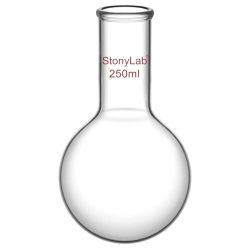 stonylab Matraz Fondo Redondo, Cuello Largo Matraz de Fondo Redondo de Pared Gruesa de Cristal de Borosilicato RBF con Cuello Largo, Round Bottom Flask Frascos de Laboratorio - 250ml