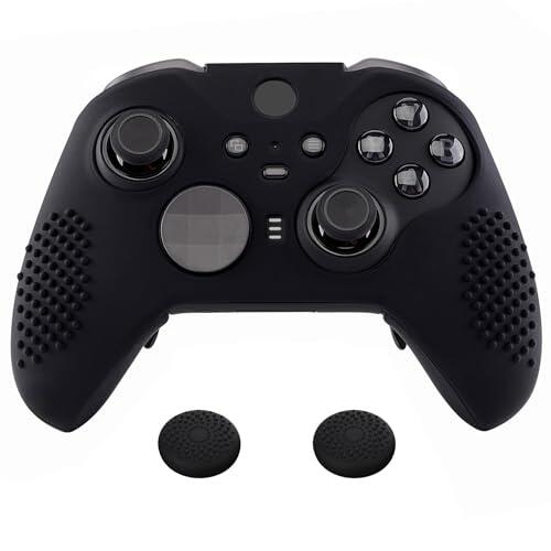 eXtremeRate Funda de Silicona para Xbox One Elite 2 Protector Antideslizante Tacto Suave Piel Cubierta Skin Case para Xbox One Elite Controller Serie 2 con Tapas de Joysticks(Negro)