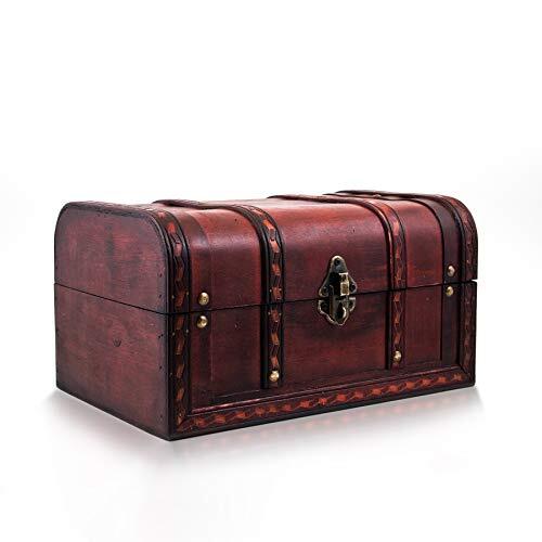 infinimo Cofre del Tesoro – Caja con candado y llave – Cofre de Madera 28 x 19 x 15 cm Grande – Ideal como caja de Regalo para, por Ejemplo, Bodas y Cumpleaños