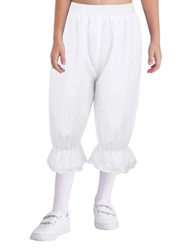 dPois Pantalones Holgados Niña Pantalon Corto Suave Casual Pololos Encaje Disfraz Victoriano Vintage Ropa de Dormir Bloomers Blanco 10 años