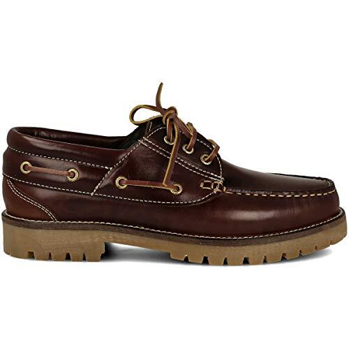 PAYMA - Zapatos Náuticos Timber de Piel Seahorse Engrasada. Hombre, Mujer, Niño. Hecho en ESPAÑA. 3-Ojales. Piso Goma Caramelo, Negro. Color: Marrón. Talla EU 43