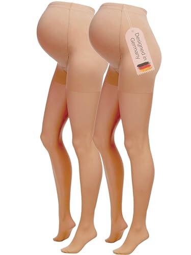 Herzmutter Medias premama 20DEN - maternidad - medias de embarazo - Futura Mama - transparente-mate-suave - Color piel-beige-negro - Set de 1 y 2-1220 (M/L, Beige-Oscuro, 2x)