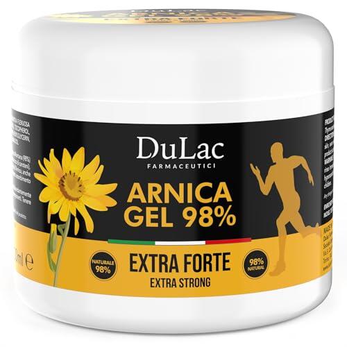 Dulac – Arnica Gel Fuerte 98%, Efecto Refrescante, 500 ml, Para Masajes en Músculos y Articulaciones Fatigados, También Util para la zona cervical, con Mentol y Aceite de Buriti, Made in Italy