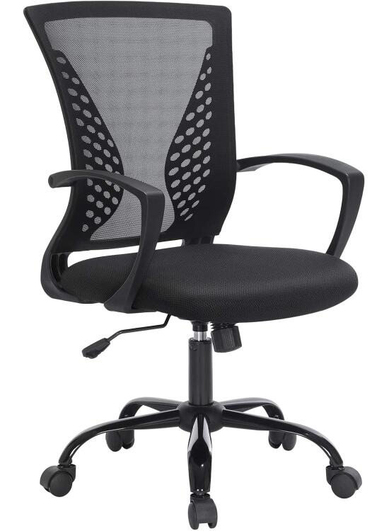 SONGMICS, Silla Giratoria, Regulable en Altura, Función de Inclinación, Respaldo y Asiento de Malla Transpirable, para Estudio de Oficina, Carga Máx. 120 kg, Negro OBN22BK, 58 x 60,5 x (96-104) cm
