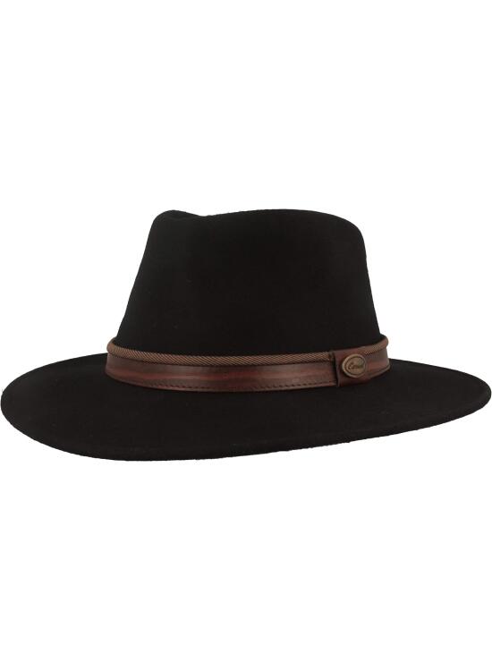 Breiter Sombrero Fedora Enrollable Trekking 100% Lana de Fieltro, Impermeable y Flexible, Ribete de Piel Cuero, Unisex (Color y Talla Elegir)