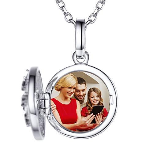 SILVERCUTE Collar con Fotos Personalizados Plata de Ley 925 para Mujeres Colgante Medallón Guardapelo Arbol de Vida Redondo Regalos para Mama Amiga Esposa de Cumpleaños Aniversario