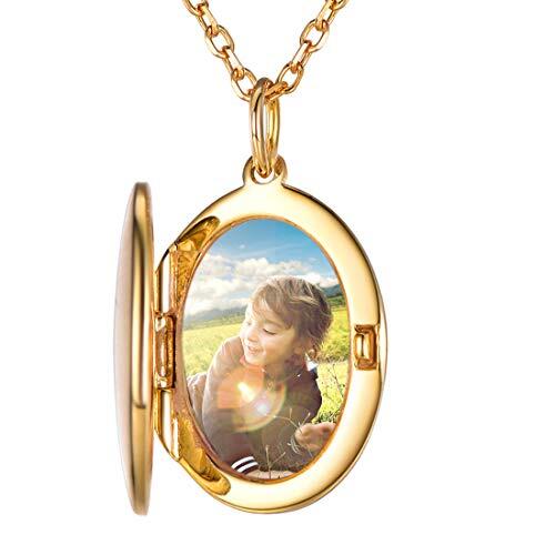 SILVERCUTE Collar con Fotos Personalizados Plata de Ley 925 para Mujeres Chapado en Oro 18K Colgante Medallón Guardapelo Ovalado Regalos para Mama Amiga Esposa de Cumpleaños Aniversario