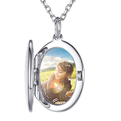 SILVERCUTE Collar con Fotos Personalizados Plata de Ley 925 para Mujeres Colgante Medallón Guardapelo Ovalado Regalos para Mama Amiga Esposa de Cumpleaños Aniversario
