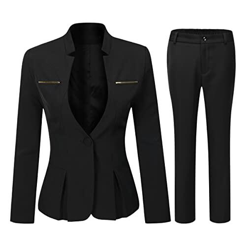 YYNUDA Traje de 2 piezas para mujer, ajuste delgado, chaqueta blazer de un botón, para oficina, trabajo, pantalones, trajes de falda, L