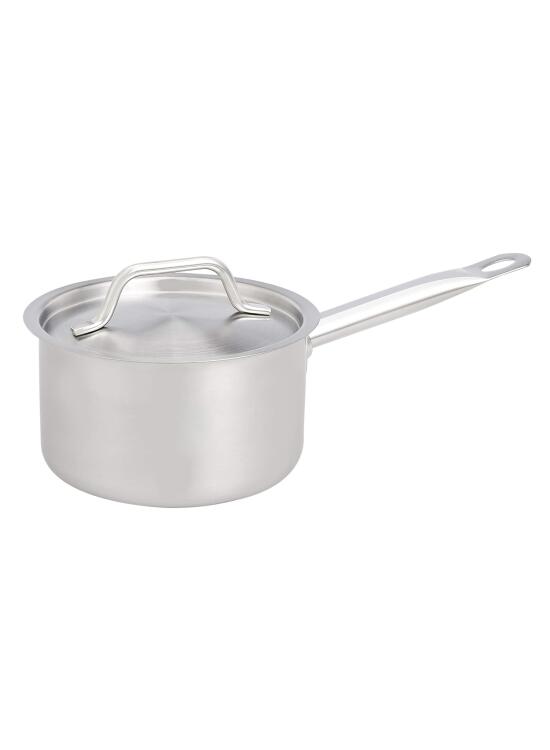 Amazon Basics Cacerola de acero inoxidable con revestimiento de aluminio, lados rectos y tapa, 1.9 litros, Plateado