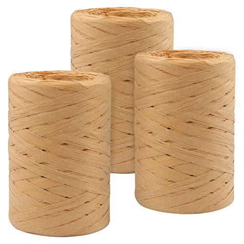 3 Rollos Cinta de Raffia, Cuerda Natural Kraft, Cordel para Decoración de Tejido Artesanal de Bricolaje
