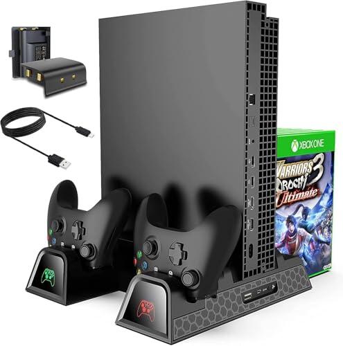 CTPOWER - Soporte de refrigeración para Xbox One/One S/One X, estación de carga vertical con 2 baterías de 600 mAh, almacenamiento de juegos, estación de carga de doble mando