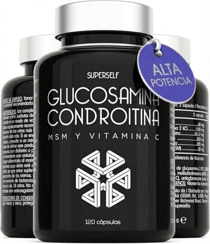 Glucosamina Condroitina MSM - Suplemento para Articulaciones, Huesos y Formación de Colágeno - Complejo 1720mg con Glucosamina, Condroitina, MSM y Vitamina C - 120 Cápsulas - Alta Potencia - SuperSelf