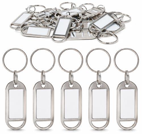 Llavero con Etiqueta Identificativa de Metal (Pack 10) – Portaetiquetas Metálico con Anilla, Etiquetas Reemplazables y Cubierta Transparente – Identificadores para Llaves, Garaje, Trastero, Airbnb