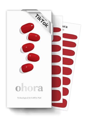 ohora Tiras de uñas de gel semicuradas (N Addict) – Funciona con cualquier lámpara de uñas, calidad de salón, fácil de aplicar y quitar – Incluye 2 almohadillas de preparación – rojo