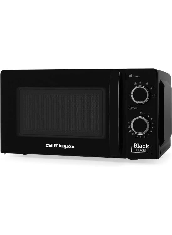 Orbegozo MI 2117, Microondas, 700 W, 6 niveles de potencia, 20 litros de capacidad, temporizador hasta 30 minutos, programa de descongelación, señal fin de cocción, color negro