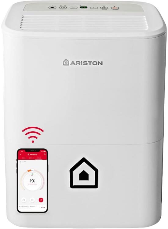 Ariston - Deshumidificador Silencioso Bajo Consumo Portátil Wifi, 16L/día + Depósito de 3L - Deshumidificadores de Humedad 30/44 m², ‎24,5x35x51 cm - Dehumidifier Fabricado para Instalación en España