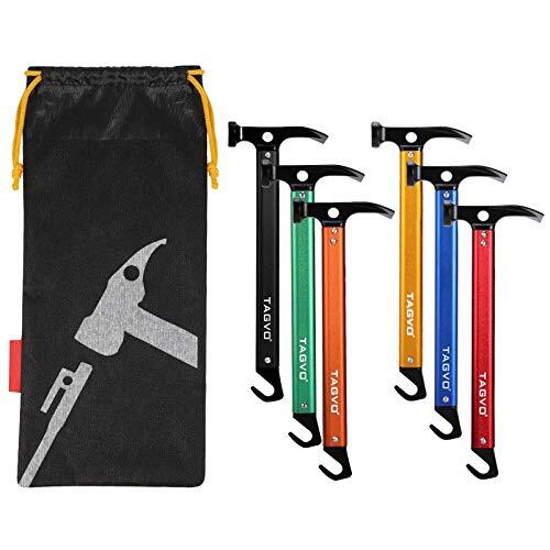 TAGVO Martillo de Camping con Clavijas para Tienda de campaña y removedor de estacas multifuncionales, Martillo multifunción para Acampar al Aire Libre, Martillo de Aluminio con Bolsa de